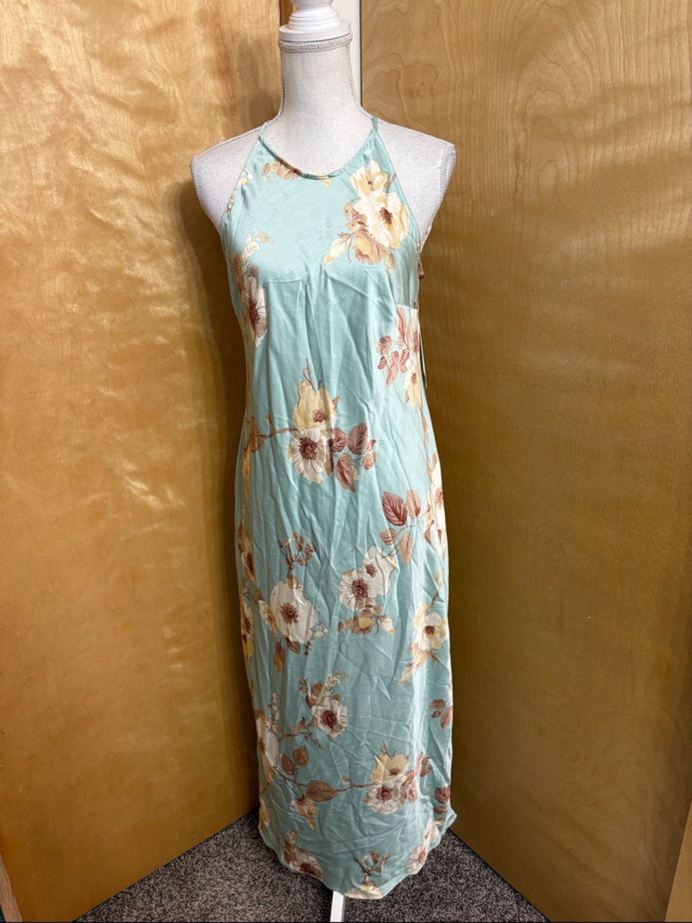 NWT A New Day Mint Floral Halter Satin Like Slit Front Size M Maxi Dress